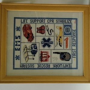 First Response Emergency Cross Stitch Signed Finished Framed